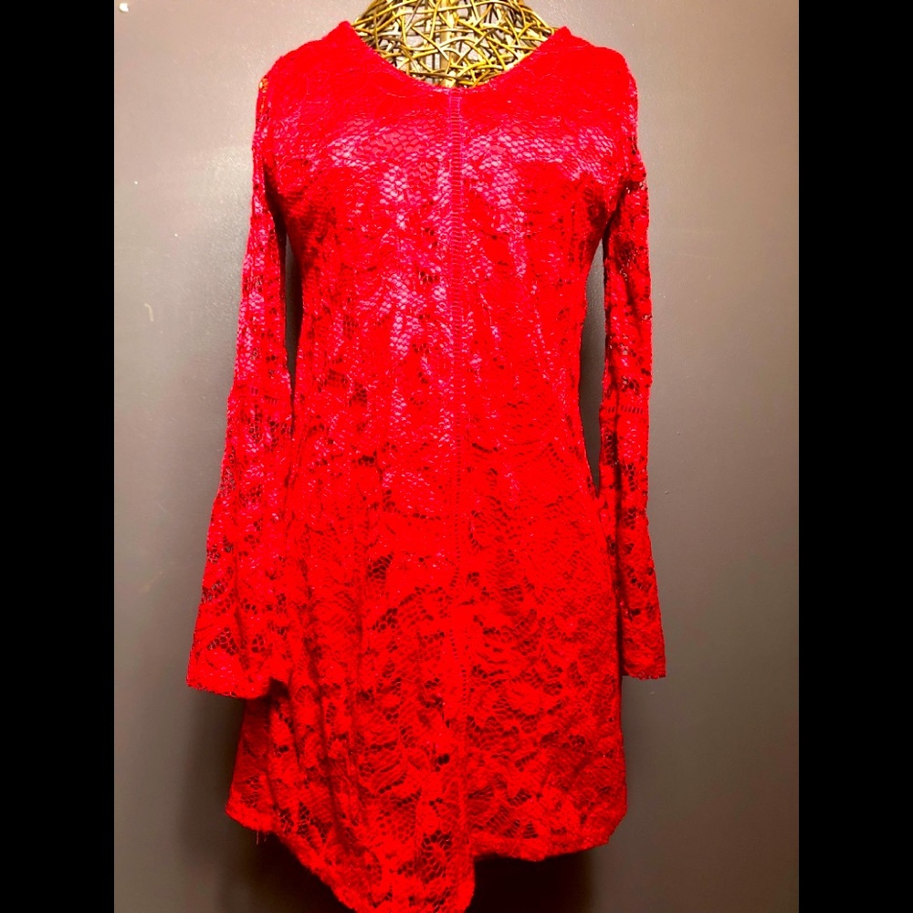 Xtraordinary Red Lace Dress With Lining Size Small
